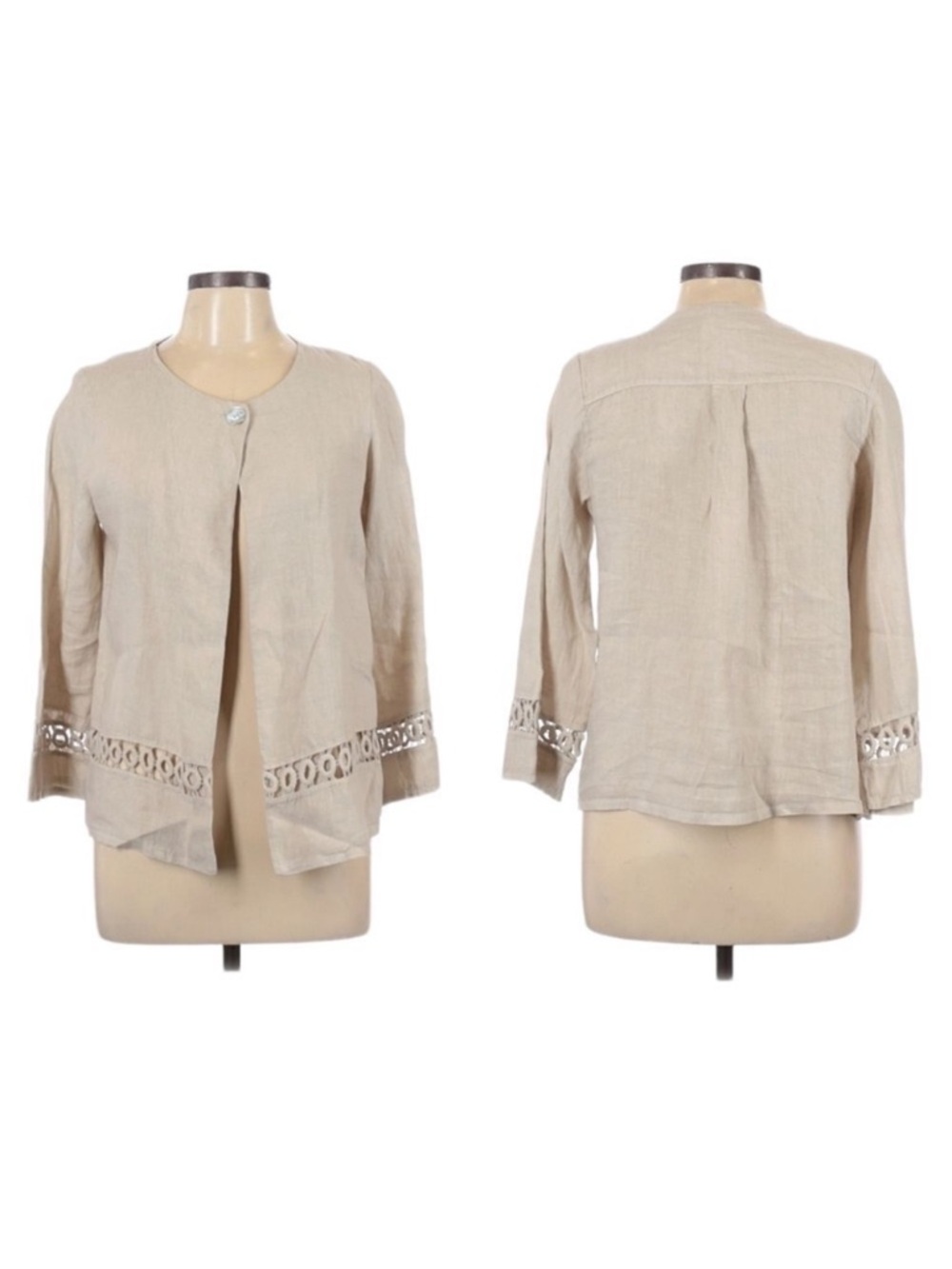 CARLA CONTI 100% Linen Embroidered Cutout Cardigan L